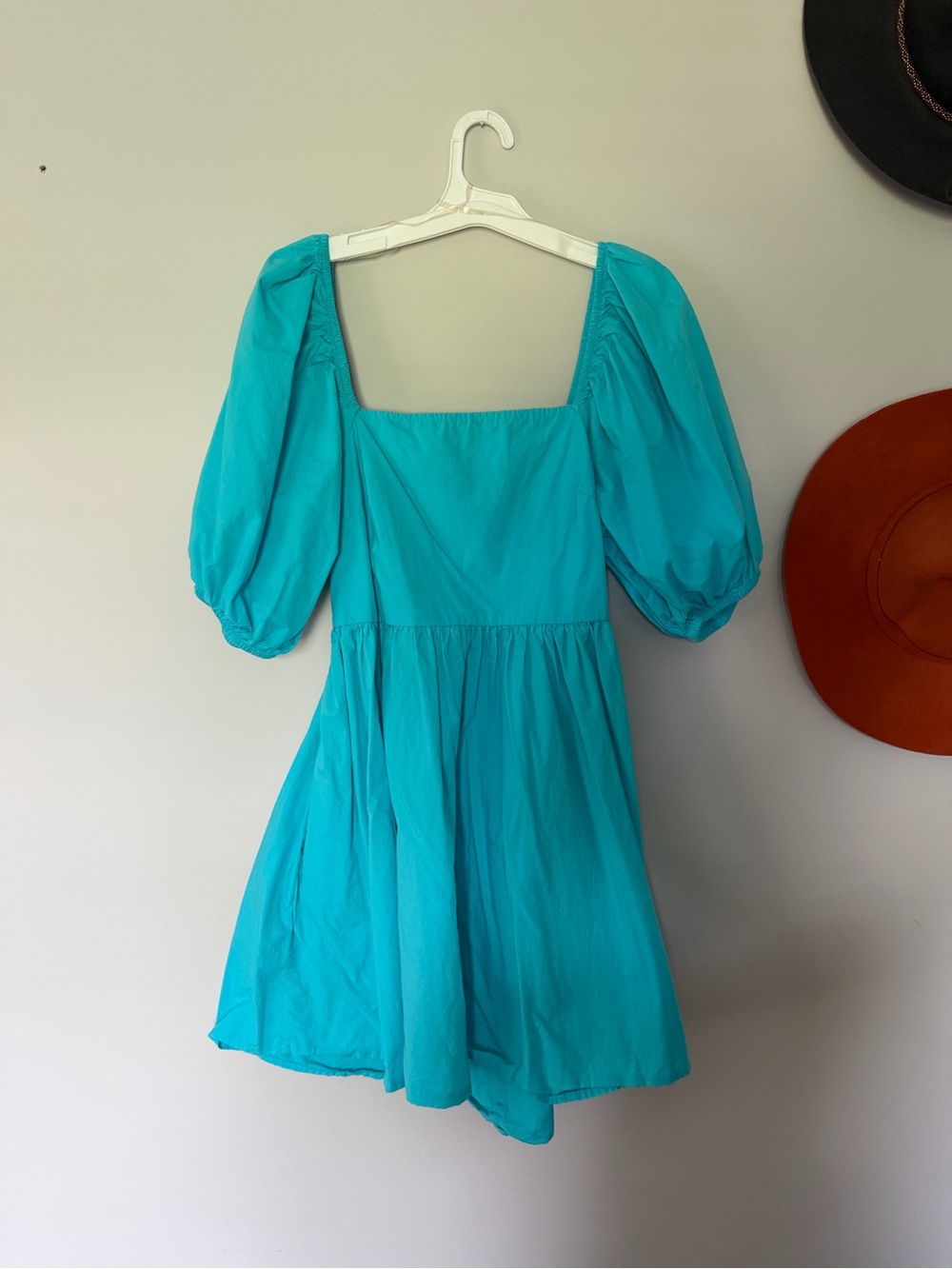 Target Turquoise Puff-Sleeve Square-Neck Mini Dress